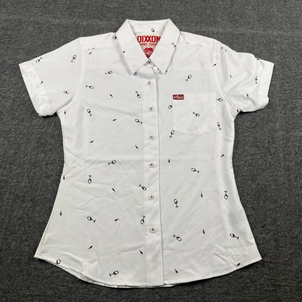 Dixxon Flannel Co Shirt Womens Small Wine Slayers Button Down Short Sleeve White